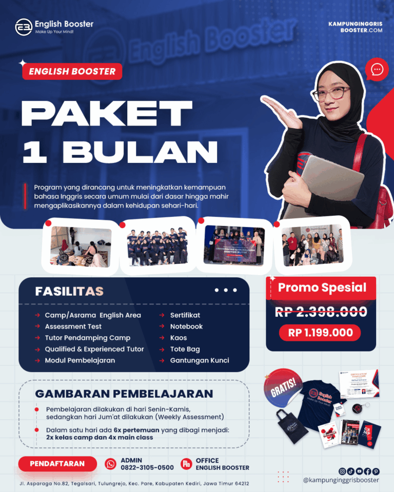 Paket kursus bahasa Inggris 1 bulan di Kampung Inggris Pare – English Booster