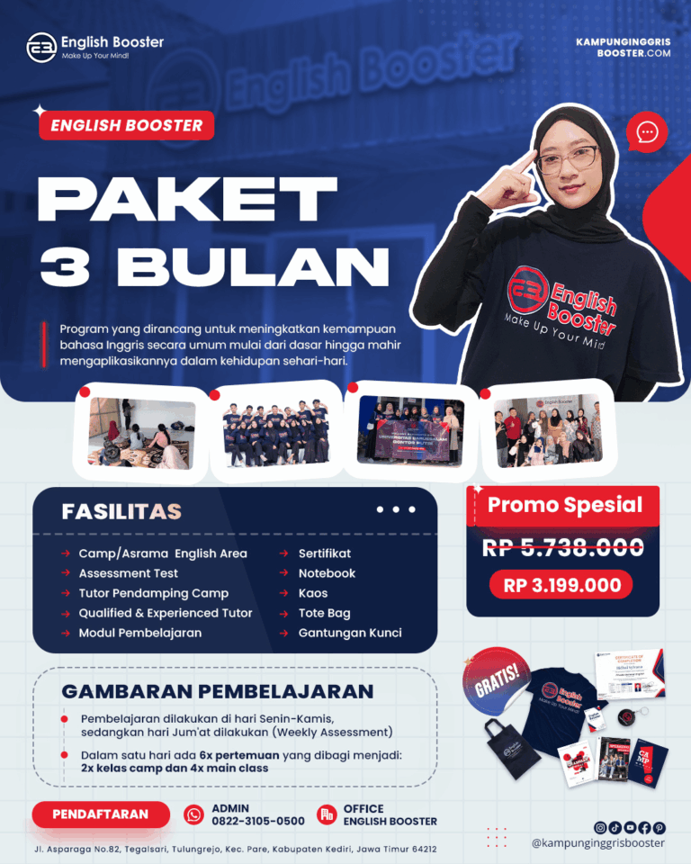 Kursus bahasa Inggris 3 bulan di Kampung Inggris Pare – English Booster